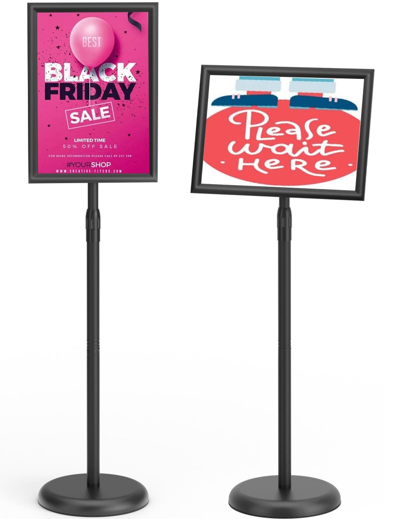 KOOV Sign Holder 8.5x11 inch-Adjustable Sign Stand for Display, Floor Standing Sign Holder Stand, Pedestal Heavy Duty Poster Stand with Round Base for Display, Advertisement, and Outdoor (1Pack) - Image 1